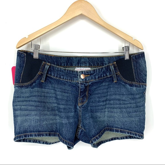 Isabel Maternity Expandable Side Panel Blue Jean Midi Shorts New Nwt Size 6 - Picture 2 of 15